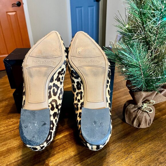 Franco Sarto Leopard Print Calf Hair Leather Loafers Pointed Toes Size 8.5 - Picture 7 of 7